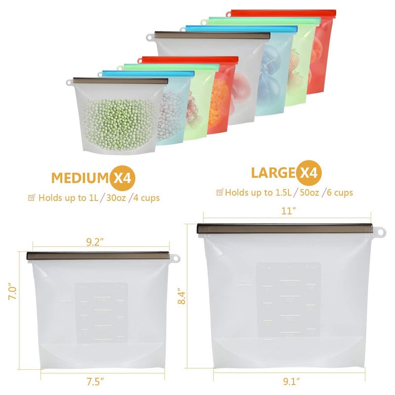 1000ml 1500ml Zip Lock vzduchotesné tesnenie silikónové vrecko opakovane použiteľné silikónové vrecko na skladovanie potravín na varenie sendvičových občerstvení