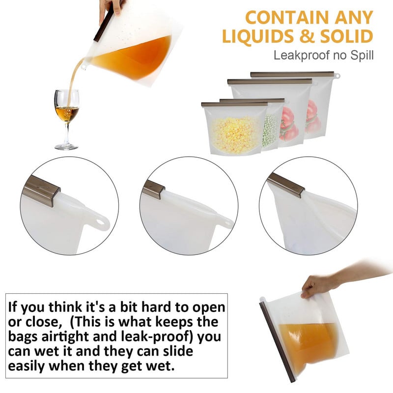 1000ml 1500ml Zip Lock vzduchotesné tesnenie silikónové vrecko opakovane použiteľné silikónové vrecko na skladovanie potravín na varenie sendvičových občerstvení