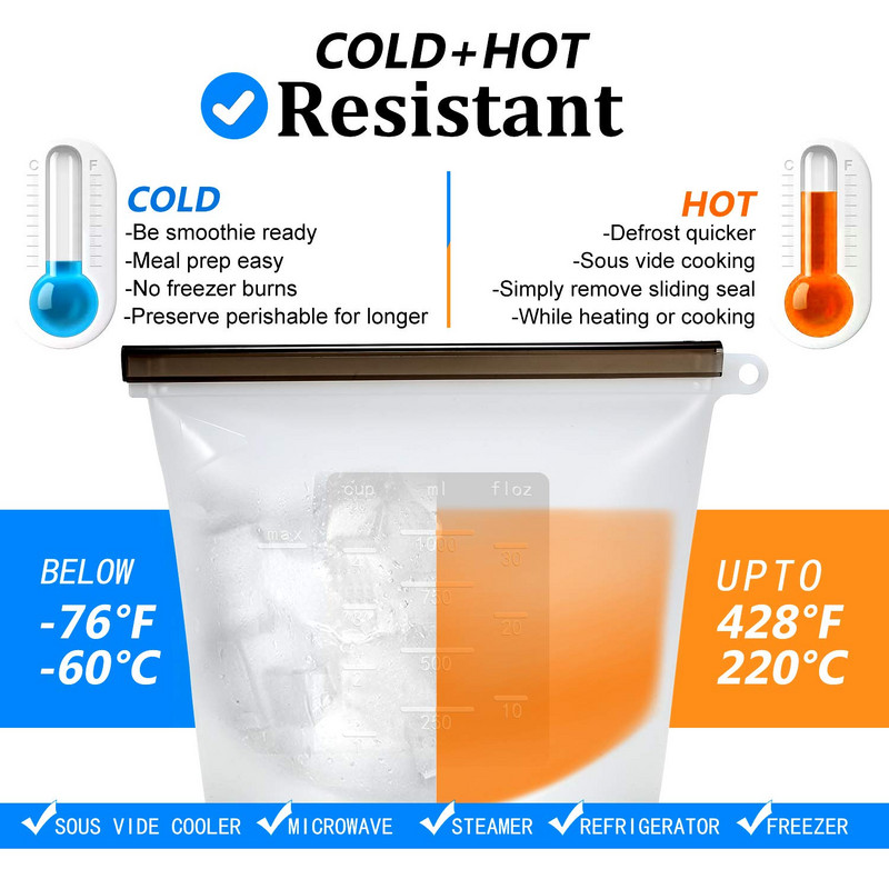 1000ml 1500ml Zip Lock vzduchotesné tesnenie silikónové vrecko opakovane použiteľné silikónové vrecko na skladovanie potravín na varenie sendvičových občerstvení