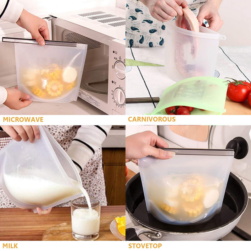 1000ml 1500ml Zip Lock vzduchotesné tesnenie silikónové vrecko opakovane použiteľné silikónové vrecko na skladovanie potravín na varenie sendvičových občerstvení