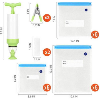 17/20 ks vákuové vrecko na uzatváranie potravín do domácnosti s ručnou pumpičkou, uzatváracou sponou, vákuovým uzatváracím vreckom, opakovane použiteľným vreckom na skladovanie potravín