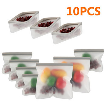 10 τεμ/παρτίδα Τσάντες αποθήκευσης κουζίνας Επαναχρησιμοποιήσιμη τσάντα κατάψυξης PEVA πλαστική σακούλα φερμουάρ στεγανή Κορυφαία οργάνωση τροφίμων φρούτων λαχανικών