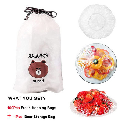 100 ks vreciek na uchovávanie čerstvých potravín, zahusťovacie obaly na potraviny, opakovane použiteľné kryty misiek, elastické viečka na nádoby na potraviny, elastické kryty na skladovanie potravín