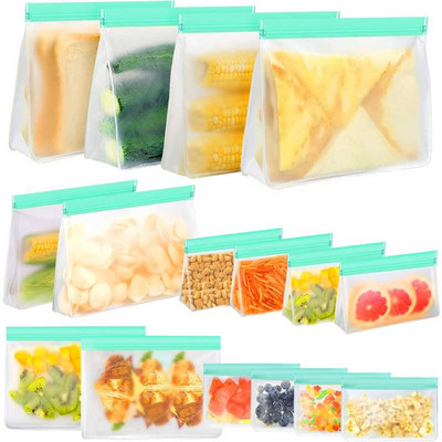 Чанти за многократна употреба PEVA Ziplock Чанти Чанти за закуски Торба за сандвичи Непропусклива торба за фризер за кухня Месо Плодове Зеленчуци Обяд