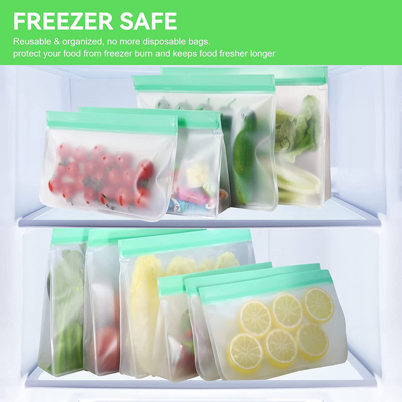 Saci reutilizabile pentru depozitarea alimentelor Saci PEVA cu fermoar Saci pentru gustare Saci pentru sandvici Saci pentru congelator rezistent la scurgeri pentru bucatarie Carne Fructe Legume Prânz
