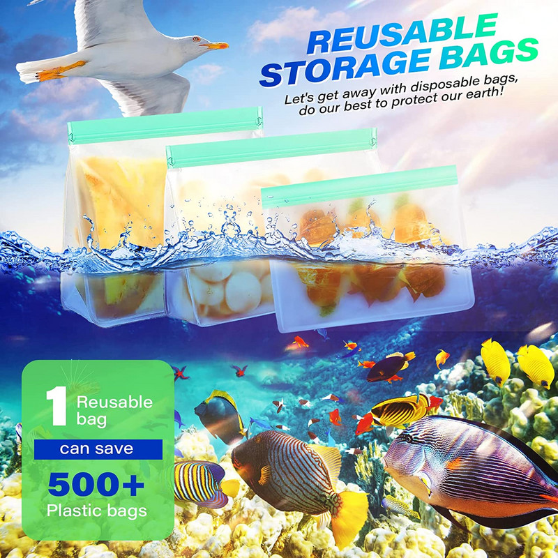 Saci reutilizabile pentru depozitarea alimentelor Saci PEVA cu fermoar Saci pentru gustare Saci pentru sandvici Saci pentru congelator rezistent la scurgeri pentru bucatarie Carne Fructe Legume Prânz