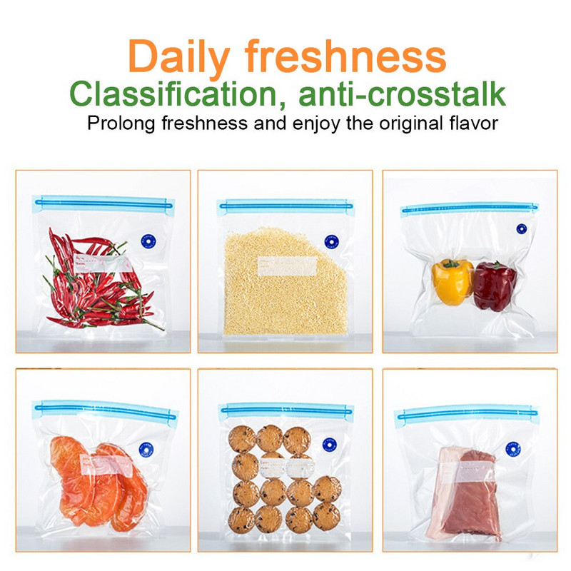 20 ks/sada vákuových tesniacich vreciek, opakovane použiteľné súpravy na skladovanie potravín s ručnou pumpičkou, tesniace spony na vrecko, potravinová fólia na skladovanie a mrazenie potravín