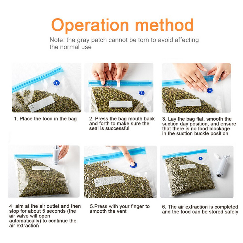 20 ks/sada vákuových tesniacich vreciek, opakovane použiteľné súpravy na skladovanie potravín s ručnou pumpičkou, tesniace spony na vrecko, potravinová fólia na skladovanie a mrazenie potravín