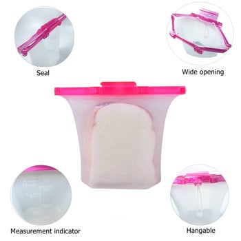 Νεότερο One Step Lock Αδιάβροχο Standing Standing Bag Silicone Containers Sandwiches Υγρό σνακ Φρούτα επαναχρησιμοποιήσιμη τσάντα αποθήκευσης τροφίμων σιλικόνης