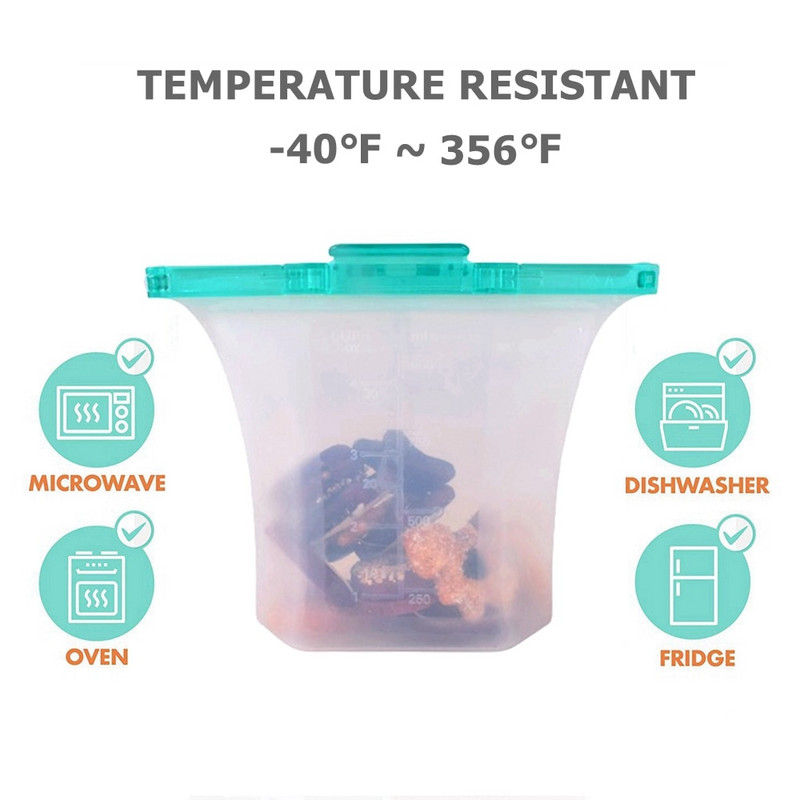 Najnovšie jednokrokové uzamykateľné nepriepustné silikónové vrecko na potraviny, kontajnery na sendviče, tekuté občerstvenie, ovocie, opakovane použiteľné silikónové vrecko na potraviny