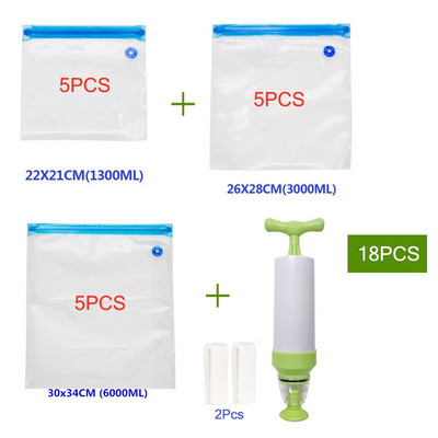 Opakovane použiteľné vákuové tesniace vrecká na skladovanie potravín s ručným čerpadlom, tesniace spony na vrecko, potravinová fólia na skladovanie a mrazenie potravín