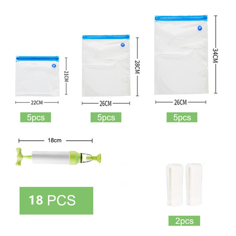 Opakovane použiteľné vákuové tesniace vrecká na skladovanie potravín s ručným čerpadlom, tesniace spony na vrecko, potravinová fólia na skladovanie a mrazenie potravín