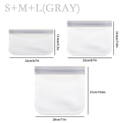 3 ks/sada opakovane použiteľných PEVA vreciek na skladovanie potravín, nepriepustných mraziacich vreciek, galónových vreciek, plastových nádob na skladovanie potravín