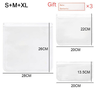 3 ks/sada opakovane použiteľných PEVA vreciek na skladovanie potravín, nepriepustných mraziacich vreciek, galónových vreciek, plastových nádob na skladovanie potravín