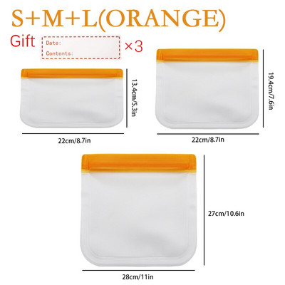3 ks/sada opakovane použiteľných PEVA vreciek na skladovanie potravín, nepriepustných mraziacich vreciek, galónových vreciek, plastových nádob na skladovanie potravín