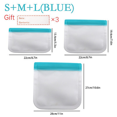3 ks/sada opakovane použiteľných PEVA vreciek na skladovanie potravín, nepriepustných mraziacich vreciek, galónových vreciek, plastových nádob na skladovanie potravín