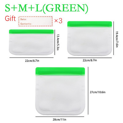 3 ks/sada opakovane použiteľných PEVA vreciek na skladovanie potravín, nepriepustných mraziacich vreciek, galónových vreciek, plastových nádob na skladovanie potravín