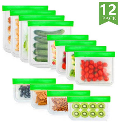 15 bucăți/set de pungi de alimente din silicon PEVA pungă de conservare a alimentelor pungă etanșă pentru fructe și legume, cu fermoar pentru depozitarea alimentelor.