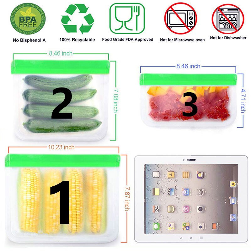 15 bucăți/set de pungi de alimente din silicon PEVA pungă de conservare a alimentelor pungă etanșă pentru fructe și legume, cu fermoar pentru depozitarea alimentelor.