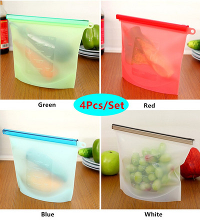Silikónové vrecká na potraviny 500/1000/1500ml, opakovane použiteľné vrecko na uchovávanie čerstvosti potravín, uzatvárateľné na zips, mrazničky, varenie a varenie (sada 2 a 4 kusov)