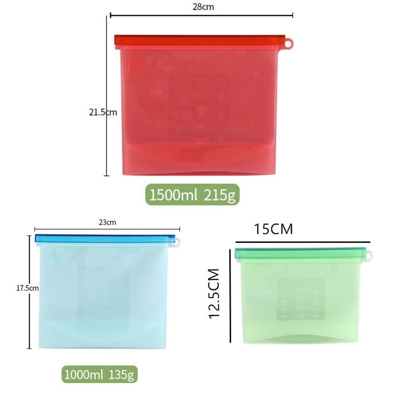Silikónové vrecká na potraviny 500/1000/1500ml, opakovane použiteľné vrecko na uchovávanie čerstvosti potravín, uzatvárateľné na zips, mrazničky, varenie a varenie (sada 2 a 4 kusov)