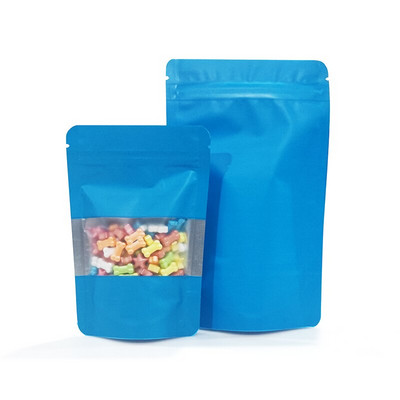 Vlastné logo Tlač laminované hliníkové Mylar balenie Stand Up Puzdro Matná čierna farebná taška s oknami