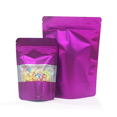 Vlastné logo Tlač laminované hliníkové Mylar balenie Stand Up Puzdro Matná čierna farebná taška s oknami