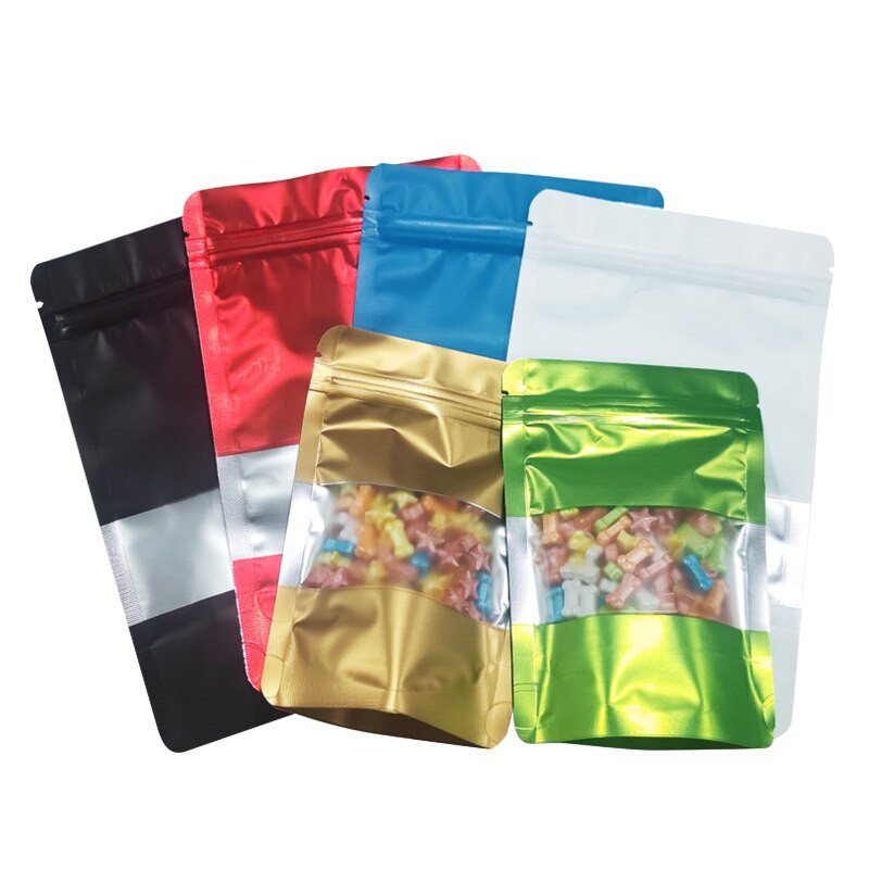 Vlastné logo Tlač laminované hliníkové Mylar balenie Stand Up Puzdro Matná čierna farebná taška s oknami