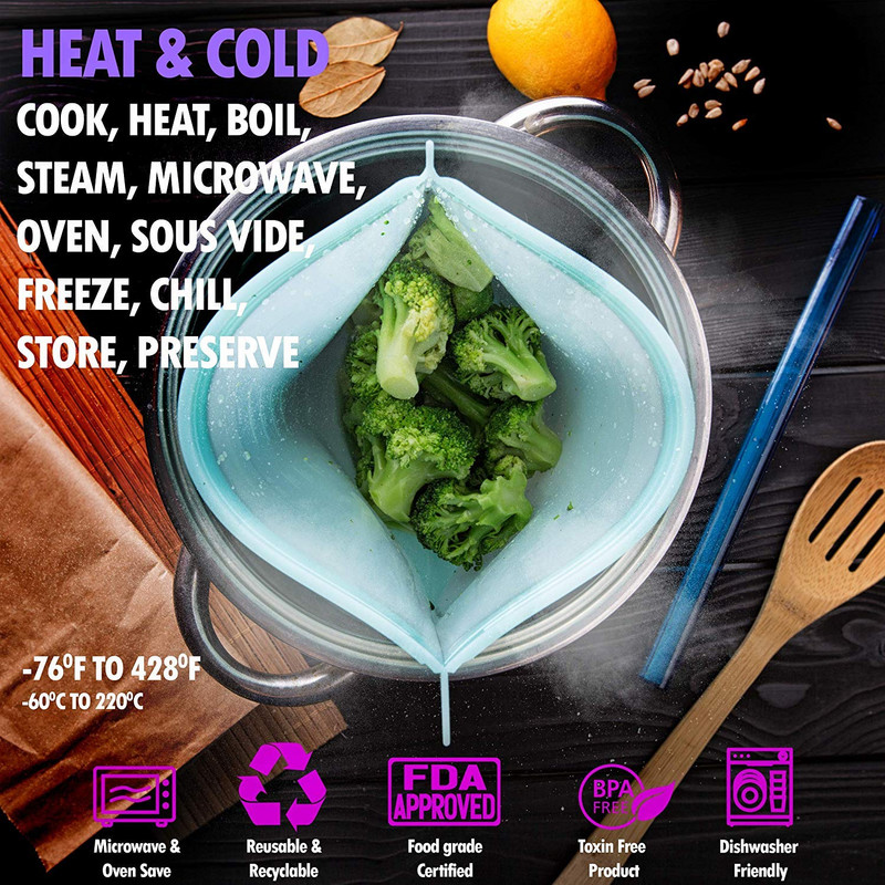 4/8 ks opakovane použiteľné silikónové úložné vrecko opakovane použiteľné silikónové vrecká na potraviny na utesnenie potravín so zipsom, mrazničky, varenie a čerstvé vrecká