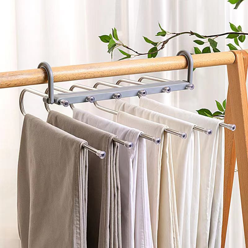 Višenamjenski 6 u 1 stalak za odlaganje hlača, podesive hlače, kravata, polica za odlaganje, organizator, vješalica za odjeću od nehrđajućeg čelika
