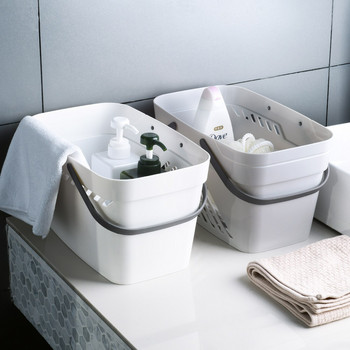 Преносима кошница за баня Пластмасова кошница за съхранение на тоалетни принадлежности за баня Дренаж Кошница за баня Съхранение на вана