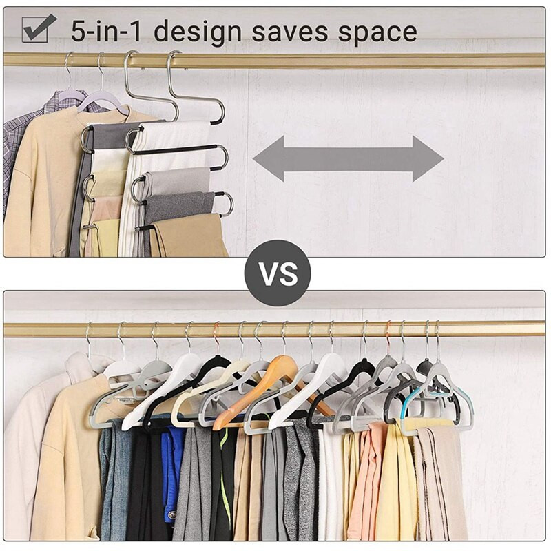 4 τμχ Πολυλειτουργικό παντελόνι αντιολισθητικό κρεμάστρα χωρίς ραφή ράφι παντελονιών τύπου S 5 στρώσεων Ντουλάπα αποθήκευσης ράφι παντελονιών