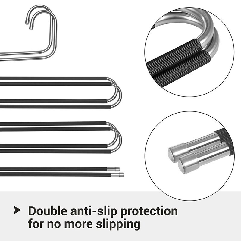 4 τμχ Πολυλειτουργικό παντελόνι αντιολισθητικό κρεμάστρα χωρίς ραφή ράφι παντελονιών τύπου S 5 στρώσεων Ντουλάπα αποθήκευσης ράφι παντελονιών