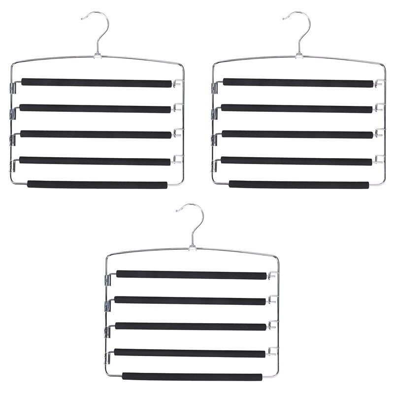 Jauni bikšu pakaramie, ietaupa vietu, 3 vairāku metāla pakaramo komplekts, stabils, neslīdošs polsterējums, grozāmi bikšu stieņi