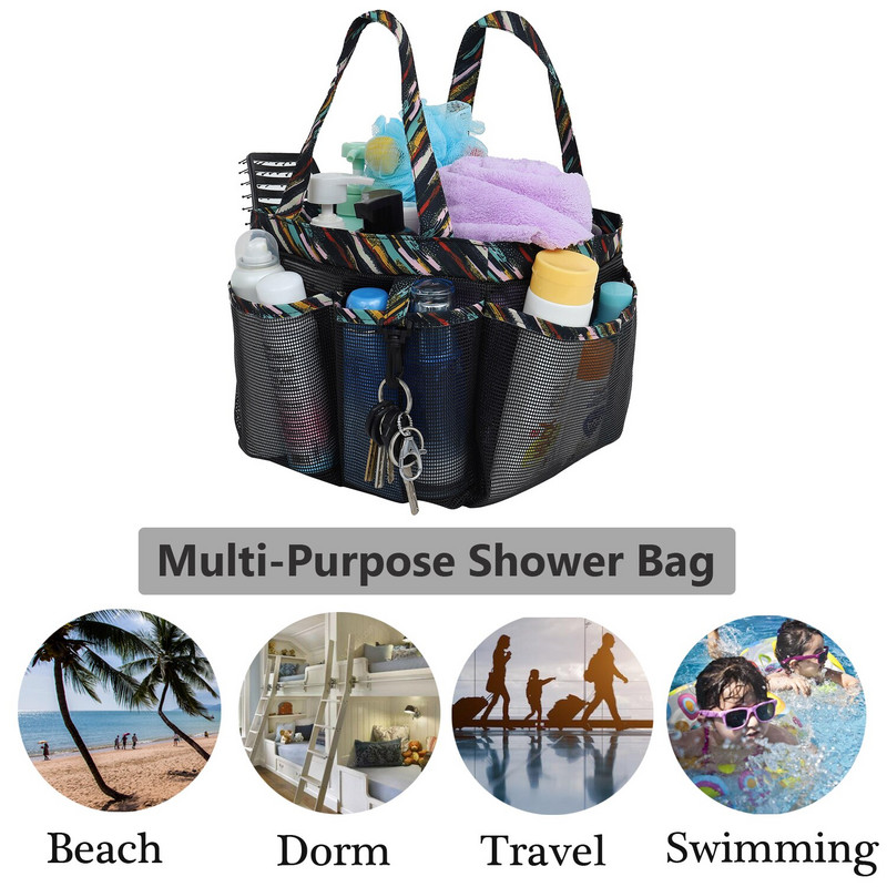 Διχτυωτό ντους Caddy Tote για Απαραίτητα Είδη Δωμάτιου Κοιτώνα, Κρεμαστή μεγάλη φορητή τσάντα καλλωπισμού με γάντζο κλειδιού