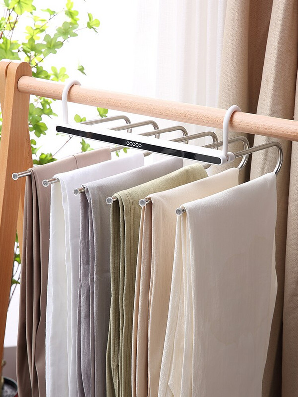 Neslidžios konstrukcijos 6 viename sulankstoma kelnių lentyna, taupanti vietą, patvari kelnių lentyna, nerūdijančio plieno drabužių kabykla, spintos tvarkytuvas