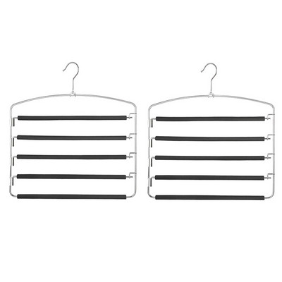 2x vešiaky na nohavice, 5 vrstiev, kovové vešiaky Slack, magické vešiaky, protišmykové, penové polstrovanie, otočné rameno, priestorovo úsporný vešiak