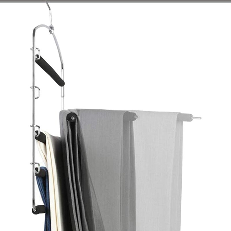 2x vešiaky na nohavice, 5 vrstiev, kovové vešiaky Slack, magické vešiaky, protišmykové, penové polstrovanie, otočné rameno, priestorovo úsporný vešiak