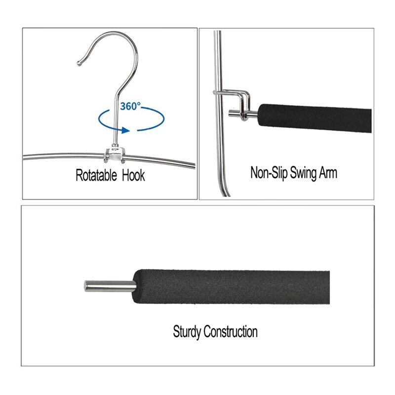2x vešiaky na nohavice, 5 vrstiev, kovové vešiaky Slack, magické vešiaky, protišmykové, penové polstrovanie, otočné rameno, priestorovo úsporný vešiak