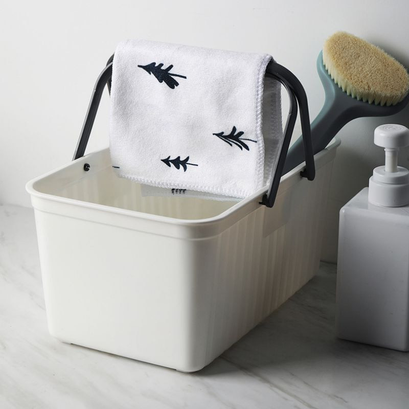 Coș portabil de depozitare pentru baie din plastic cu mâner, haine dreptunghiulare, gel de duș, coș de depozitare pentru articole de toaletă, organizator