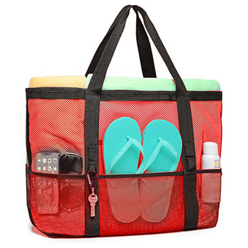 2021 нова лятна голяма плажна чанта за хавлии Мрежеста издръжлива плажна чанта за съхранение на играчки Водоустойчива плажна чанта за бельо с джоб