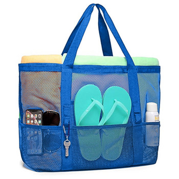 2021 нова лятна голяма плажна чанта за хавлии Мрежеста издръжлива плажна чанта за съхранение на играчки Водоустойчива плажна чанта за бельо с джоб
