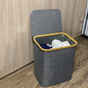 Творчески водоустойчив кош за пране Сгъваем минимализъм с капак Съхранение Кош за мръсно пране Модерен органайзер за душ