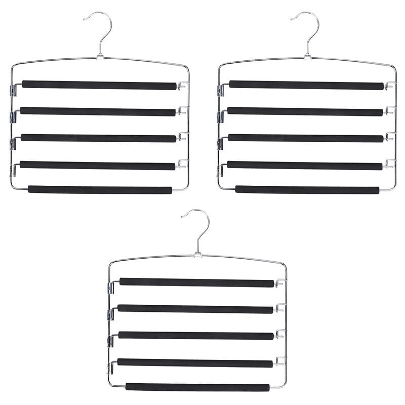 Vešiaky na nohavice, priestorovo úsporné, sada 3 kovových vešiakov, stabilné, protišmykové polstrovanie, otočné tyče na nohavice