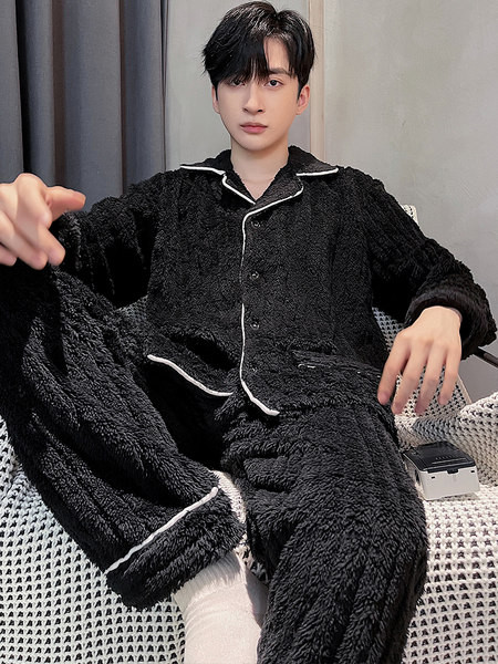 Pijamale bărbați din puf cu buzunare - culoare neagră și gri