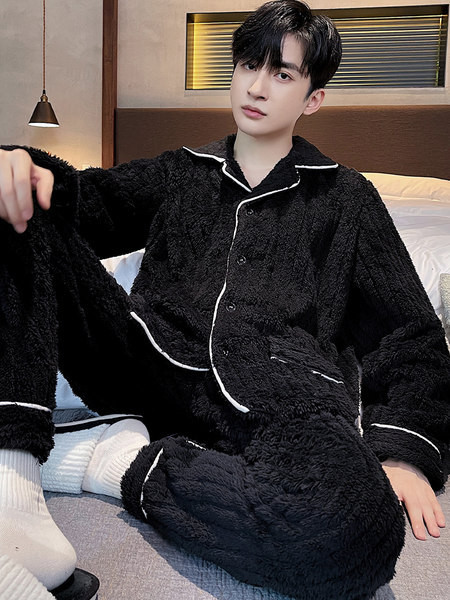 Pijamale bărbați din puf cu buzunare - culoare neagră și gri