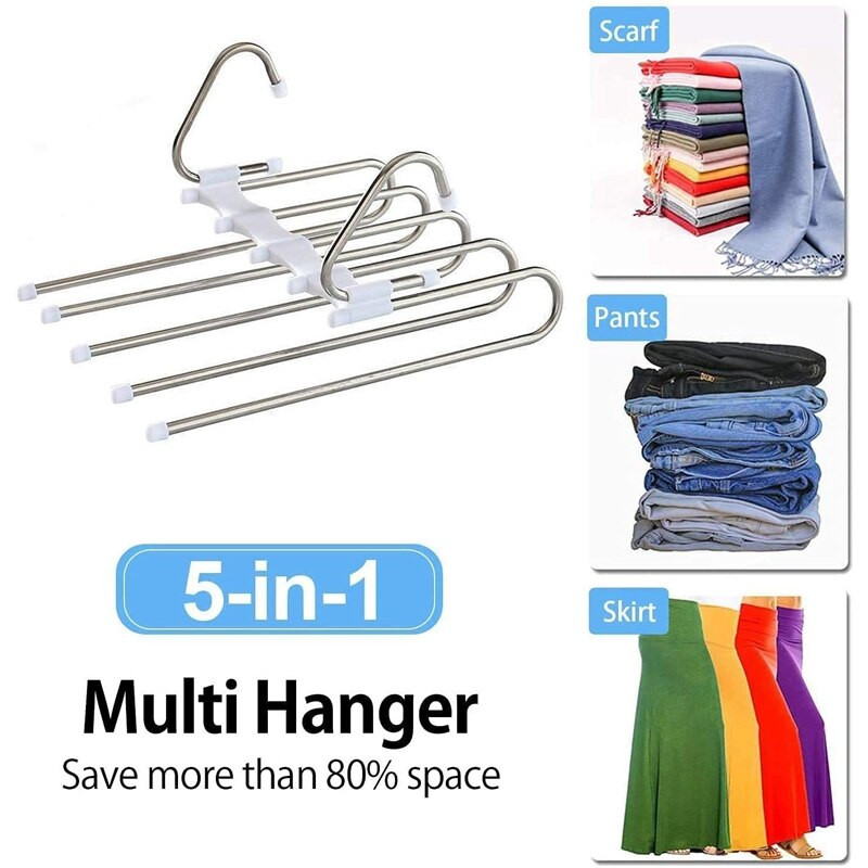 Akcia! 4-dielny vešiak na nohavice, priestorovo úsporný, 5 v 1 vešiak na nohavice, viacnásobný, vyrobený z nehrdzavejúcej ocele, rozťahovateľný na nohavice, jazva