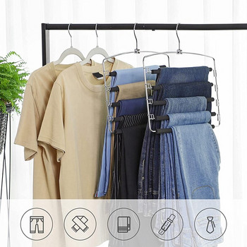 Закачалки за панталони, спестяващи място, комплект от 3 метални закачалки, стабилни, нехлъзгаща се подплата, въртящи се щанги за панталони