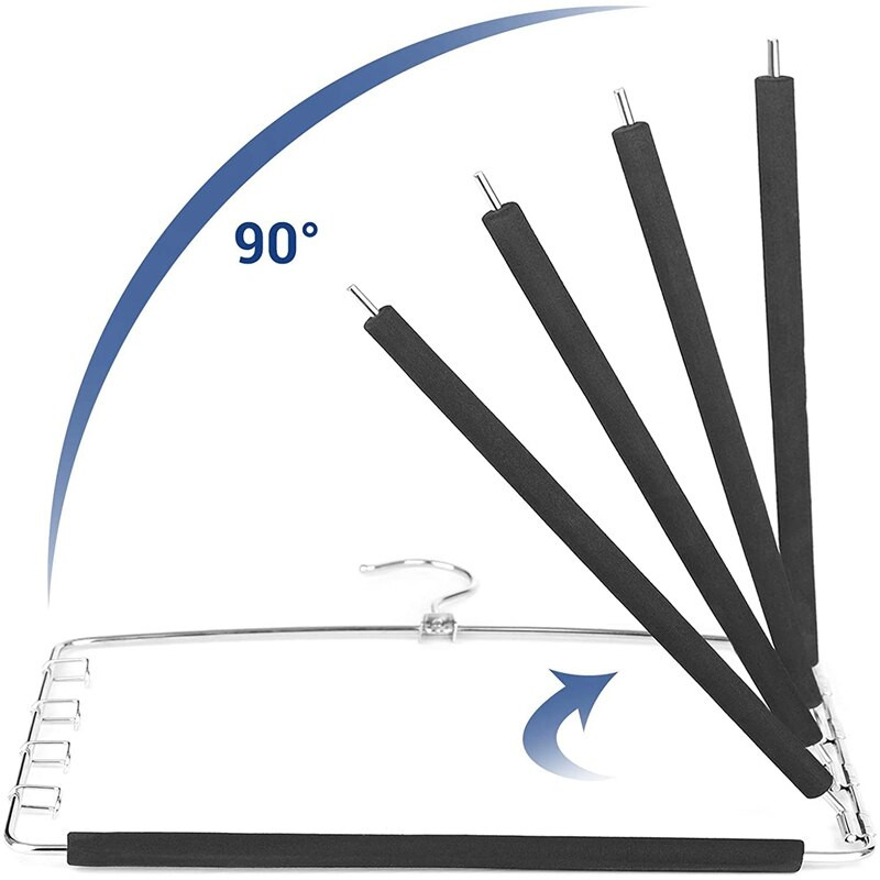 Kelnių pakabos, taupančios vietą, 3 metalinių pakabų rinkinys, stabilus, neslystantis paminkštinimas, pasukami kelnių strypai