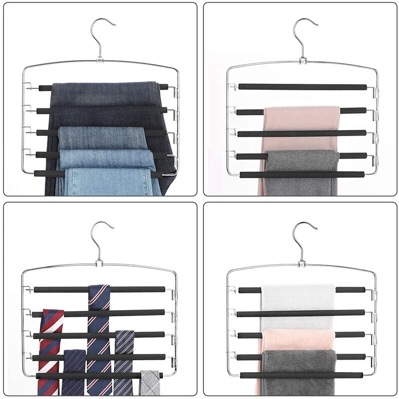 Kelnių pakabos, taupančios vietą, 3 metalinių pakabų rinkinys, stabilus, neslystantis paminkštinimas, pasukami kelnių strypai